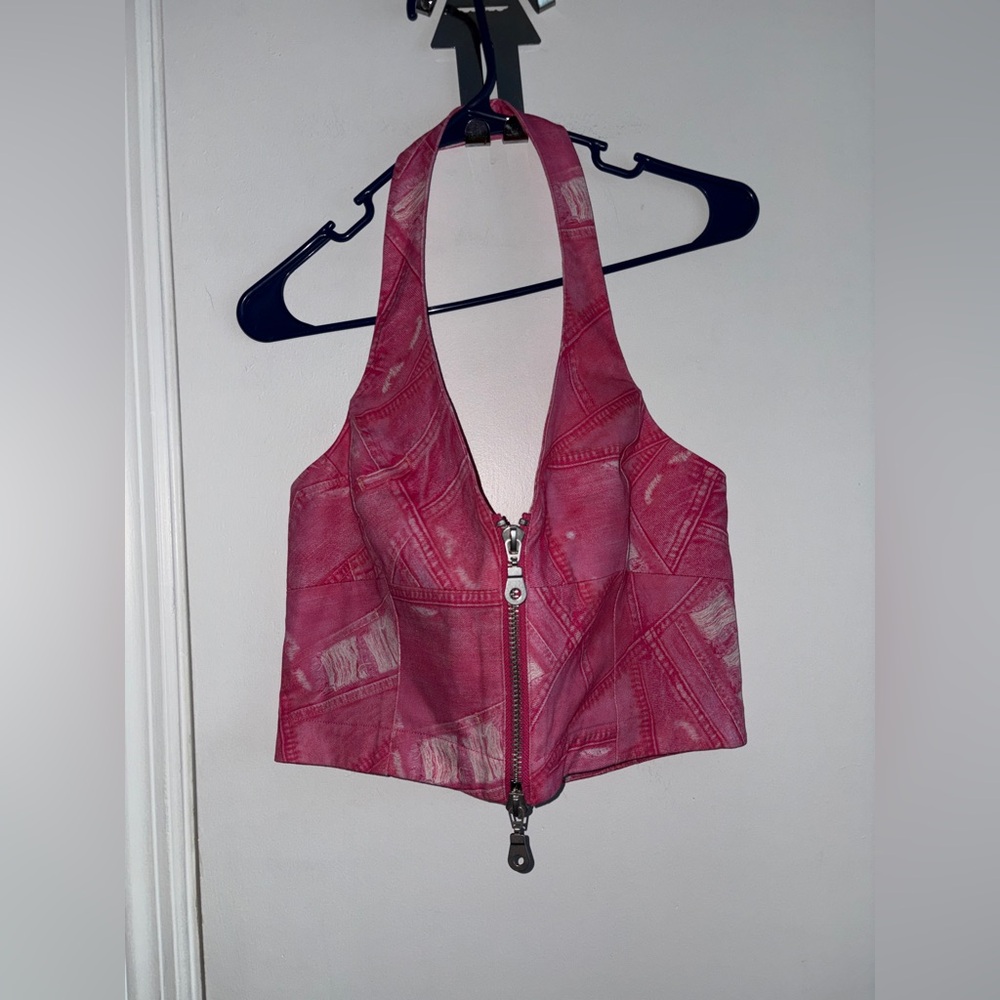 The Ragged Priest Pink Denim Halter beck top size 12 New with tags